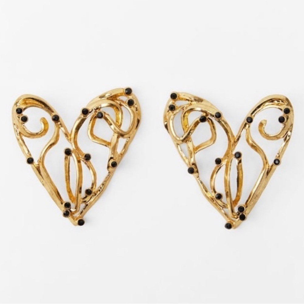 ZARA Texture heart earrings golden 4736/171 NWT